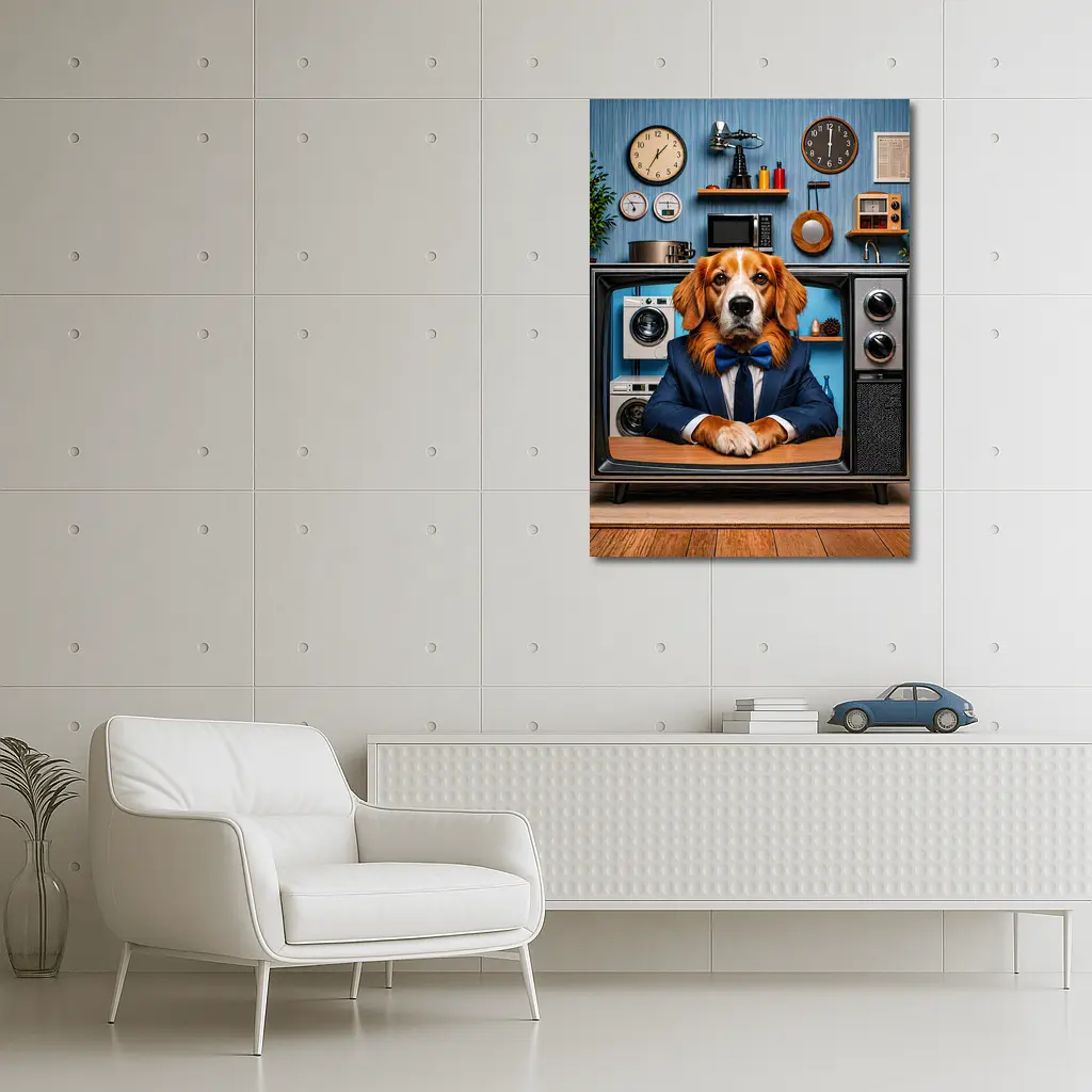 Beagle in Suit Retro TV Vintage Interior – Wall Art
