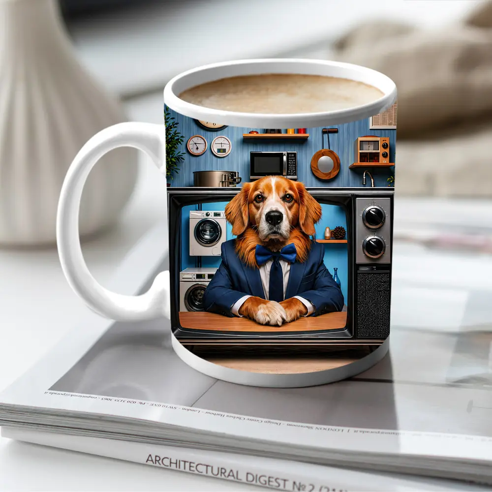 Beagle in Suit Retro TV Vintage Interior – Mugs