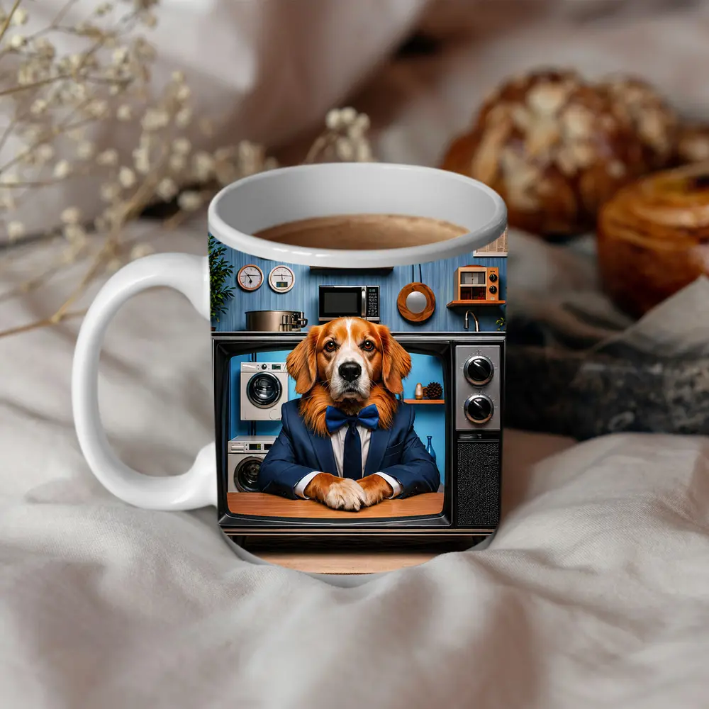 Beagle in Suit Retro TV Vintage Interior – Mugs
