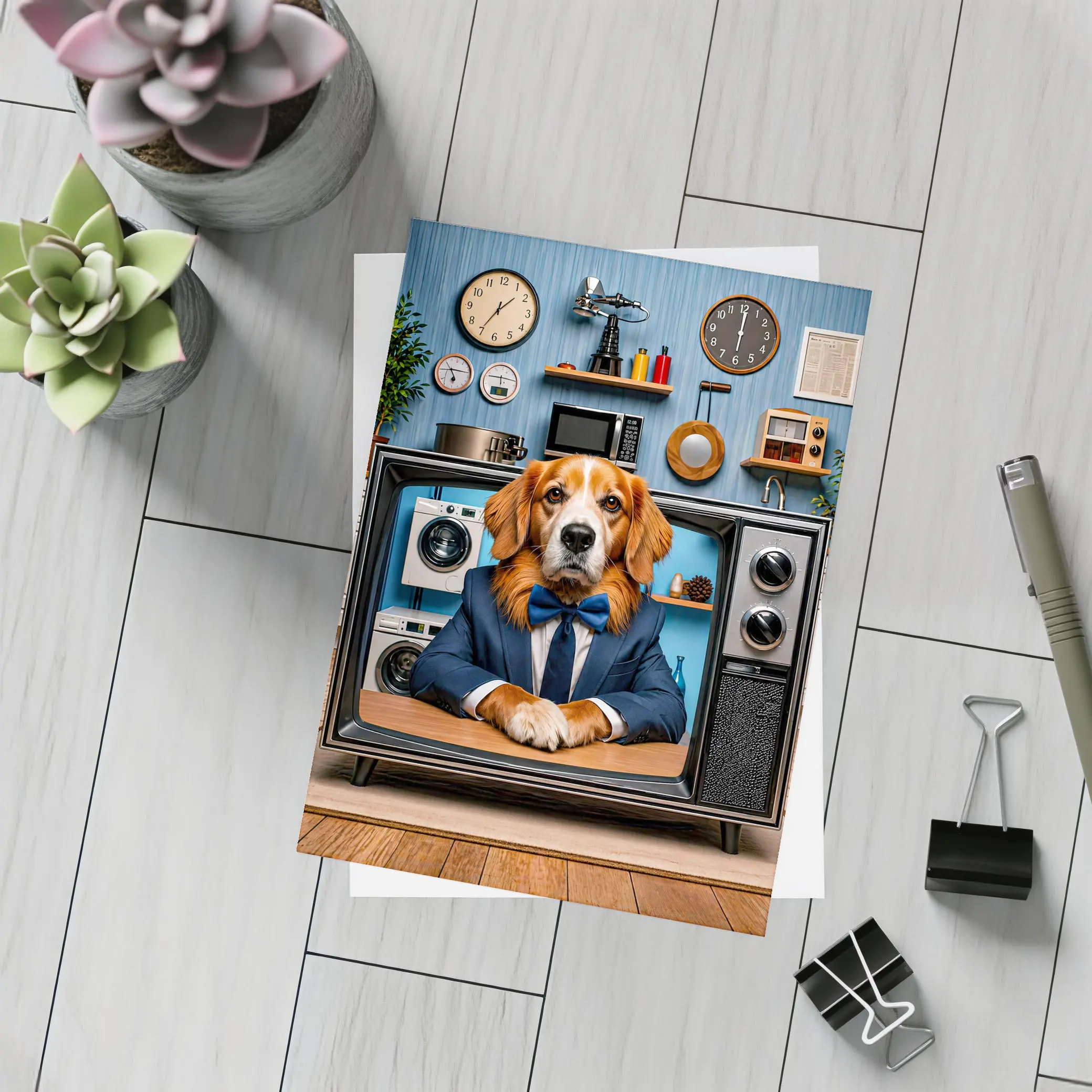 Beagle in Suit Retro TV Vintage Interior – Postcards