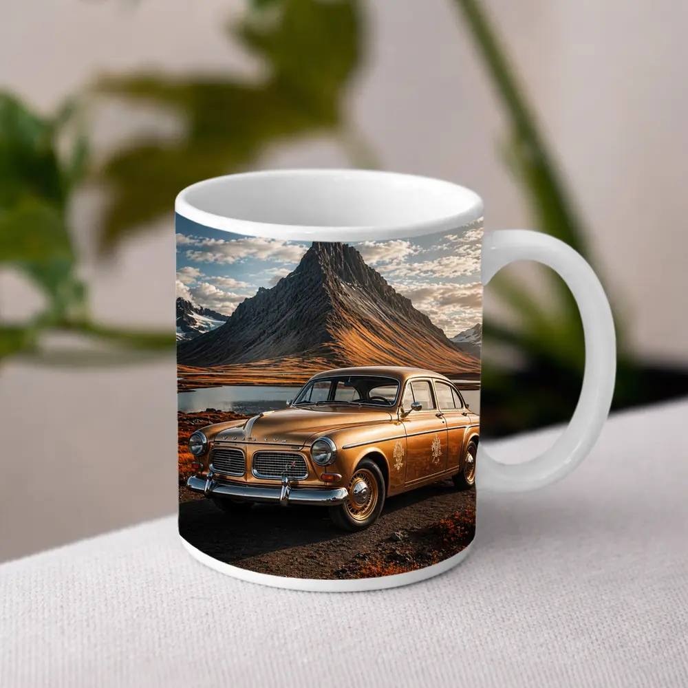 Gold Volvo Amazon Classic Mountain Landscape – Mugs