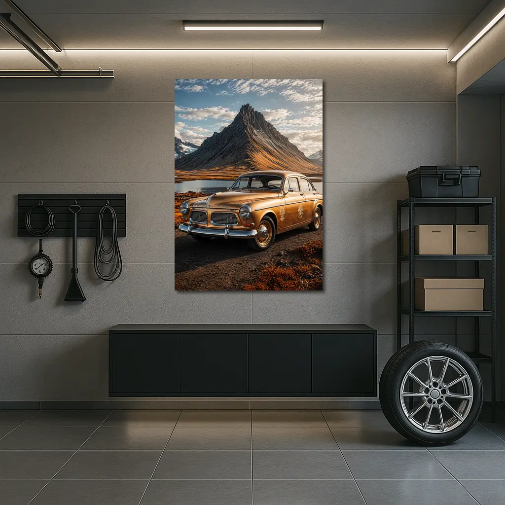 Gold Volvo Amazon Classic Mountain Landscape – Wall Art