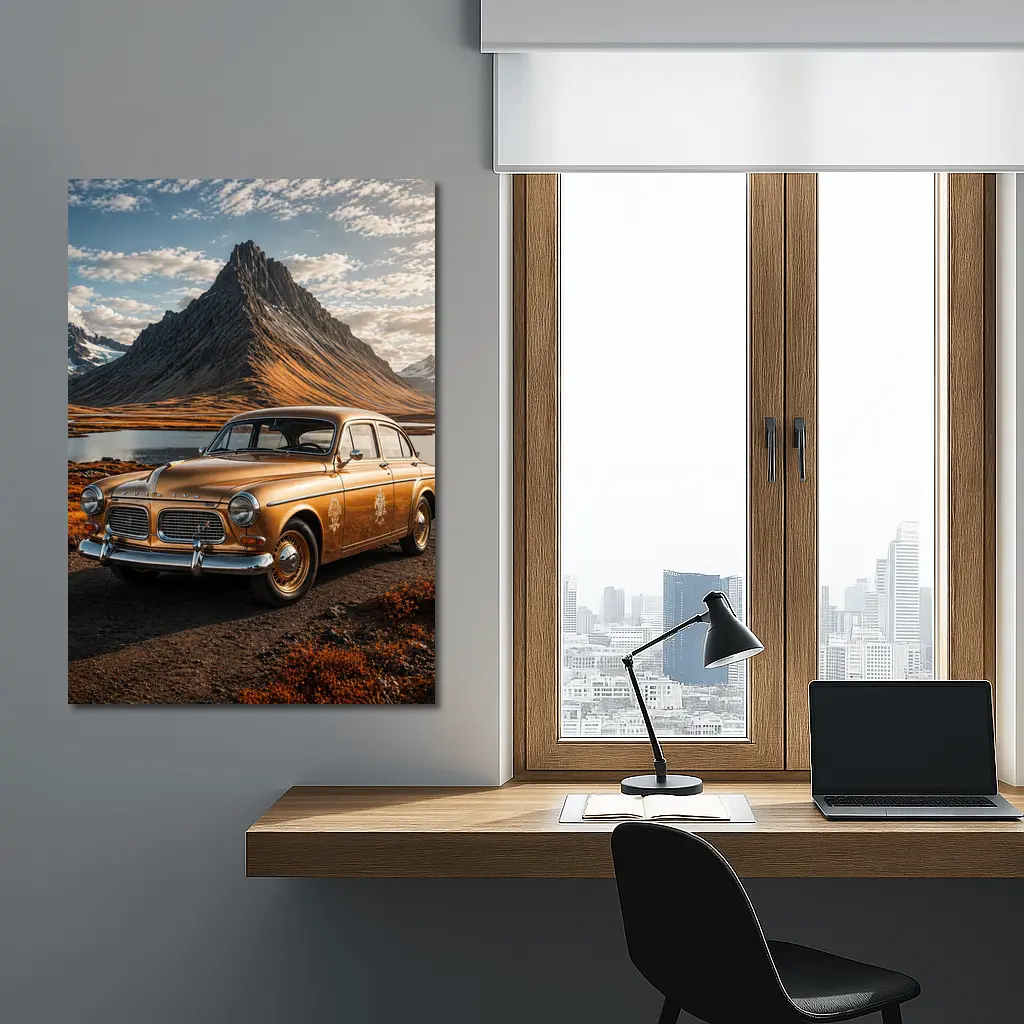 Gold Volvo Amazon Classic Mountain Landscape – Wall Art