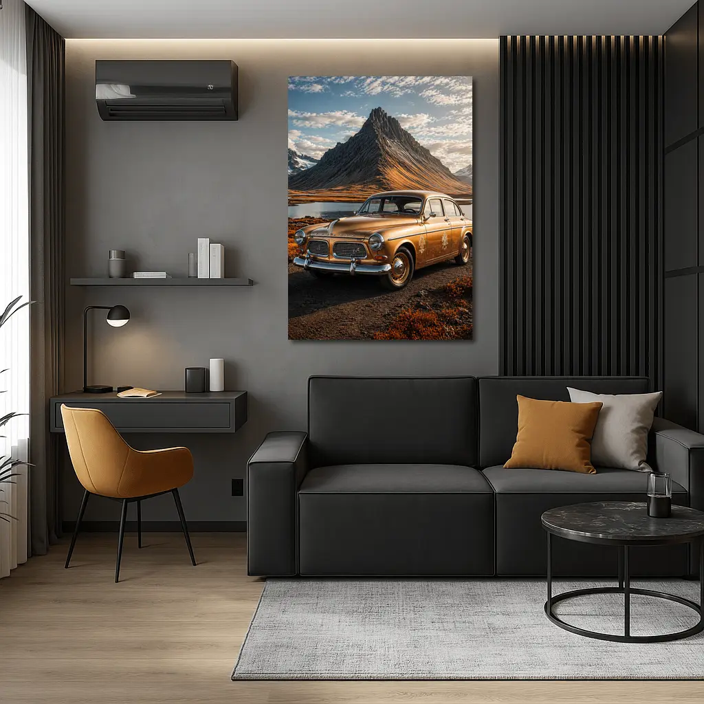 Gold Volvo Amazon Classic Mountain Landscape – Wall Art