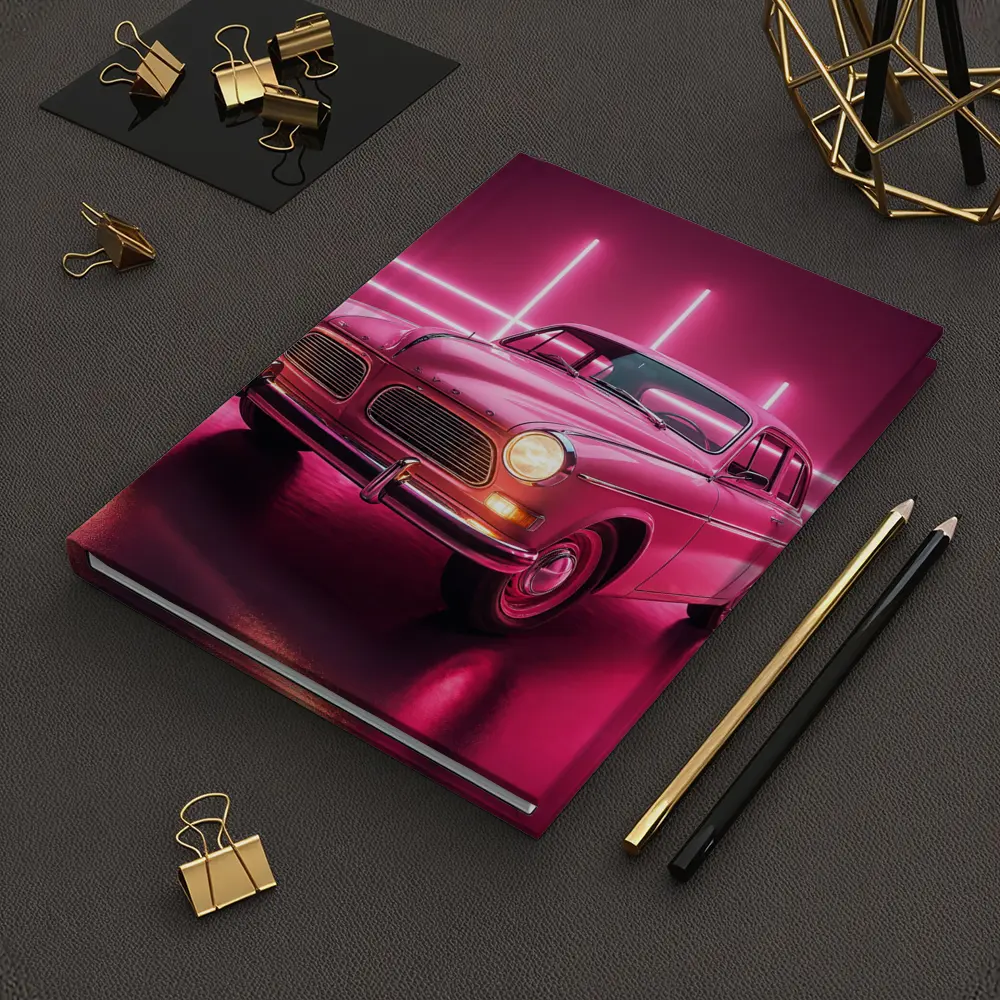 Retro Volvo Classic Car Neon Pink Background – Notebooks