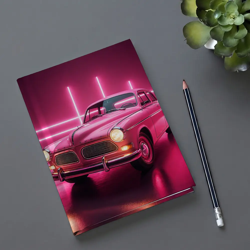 Retro Volvo Classic Car Neon Pink Background – Notebooks