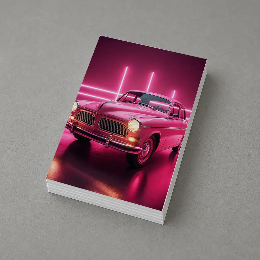 Retro Volvo Classic Car Neon Pink Background – Postcards