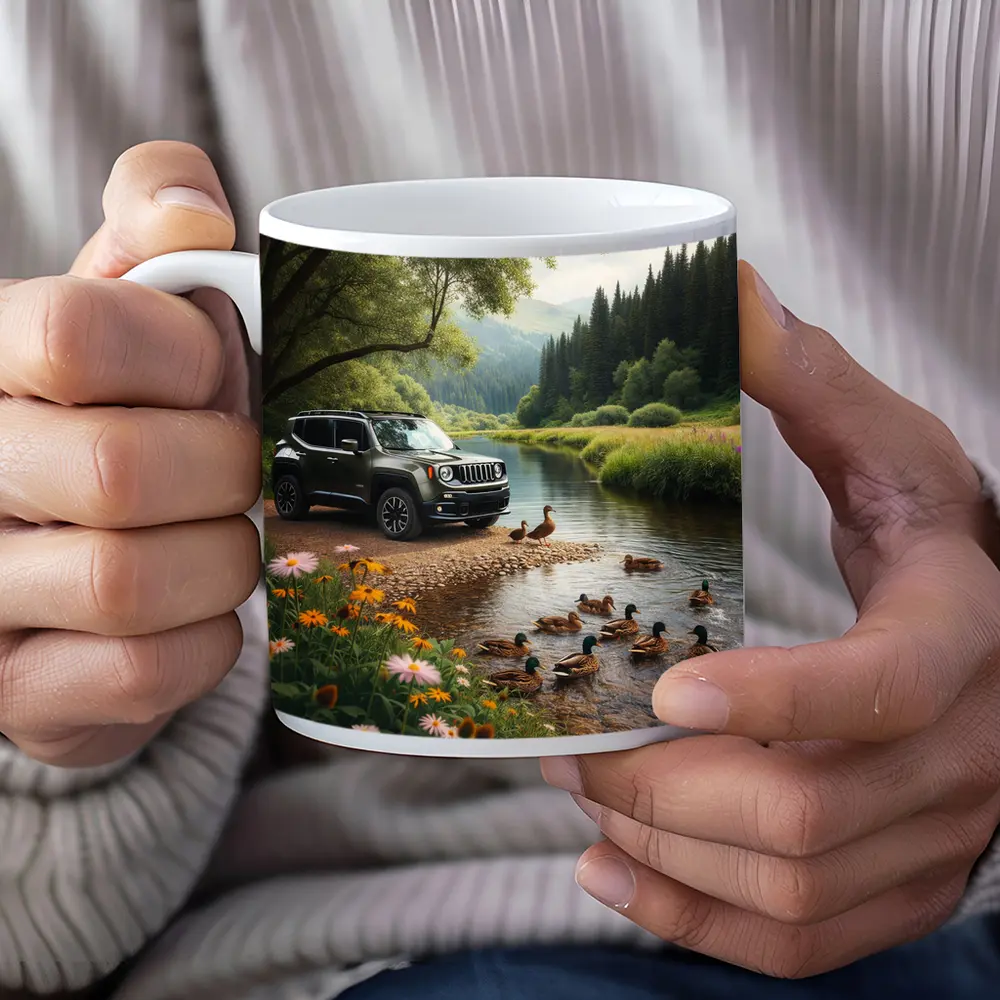 Jeep Renegade Parked By Peaceful River – Mugs