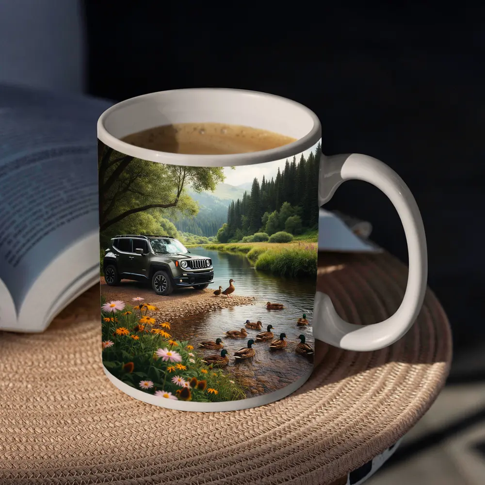 Jeep Renegade Parked By Peaceful River – Mugs