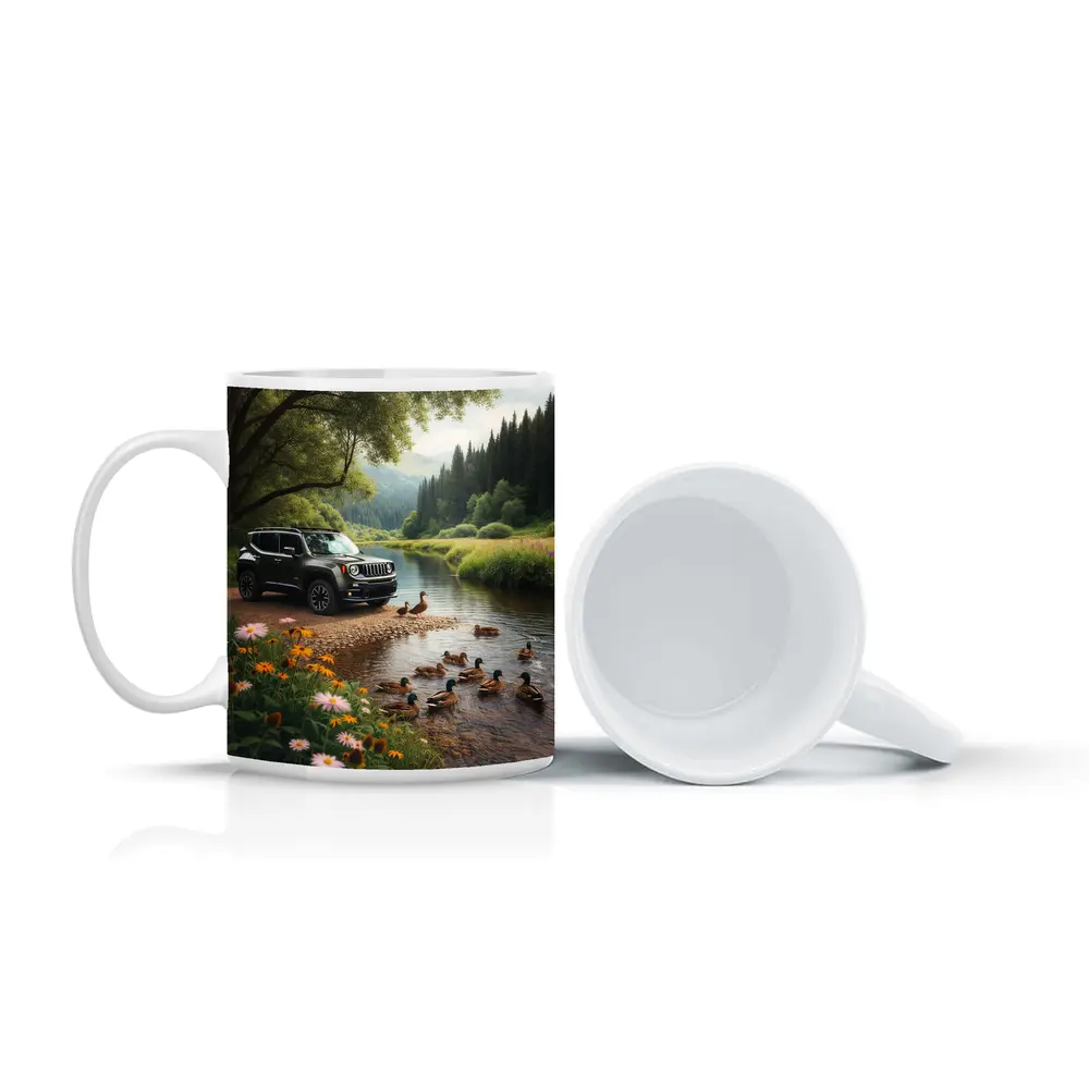 Jeep Renegade Parked By Peaceful River – Mugs
