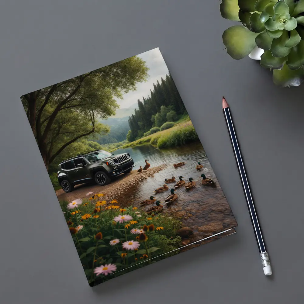Jeep Renegade Parked By Peaceful River – Notebooks
