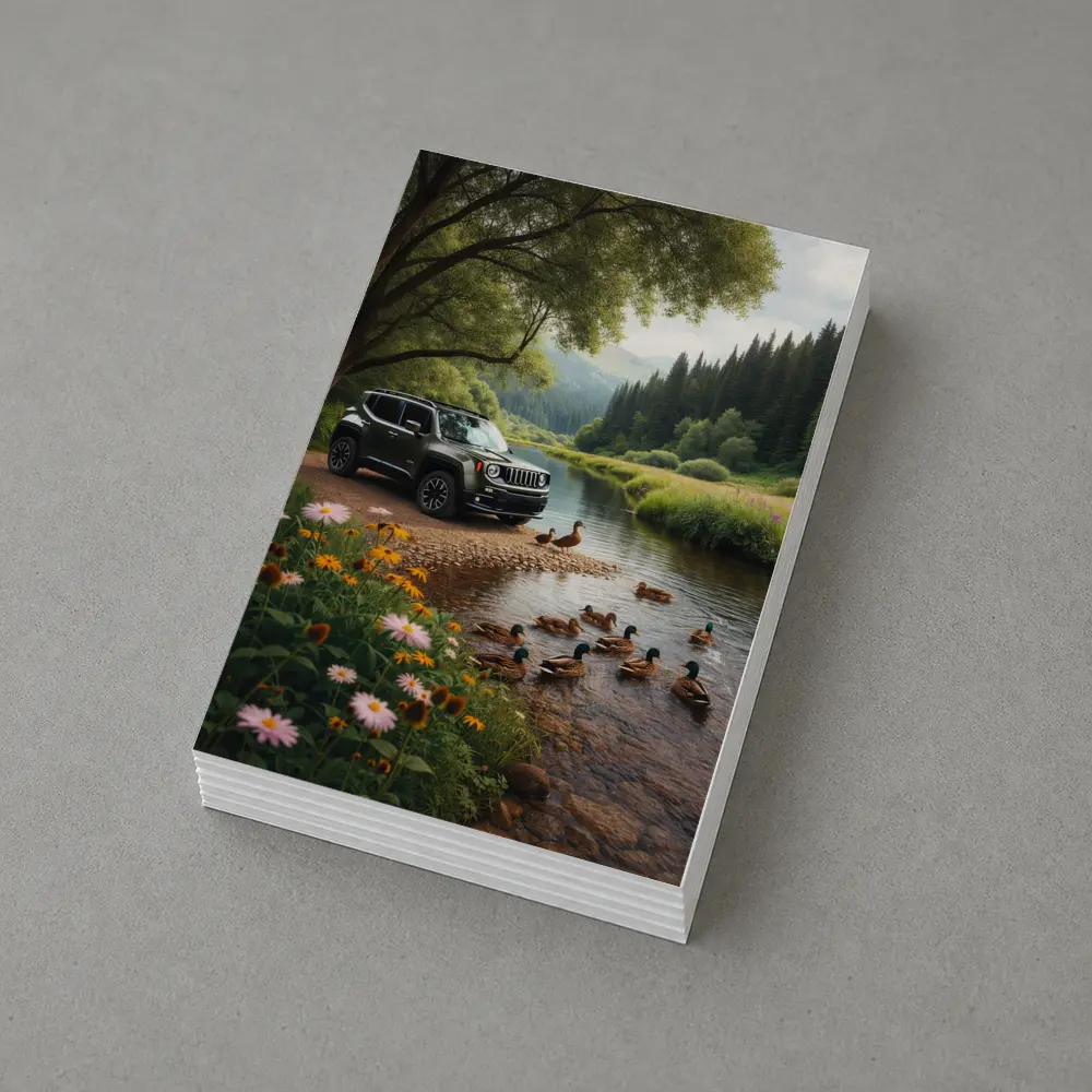 Jeep Renegade Parked By Peaceful River – Postcards