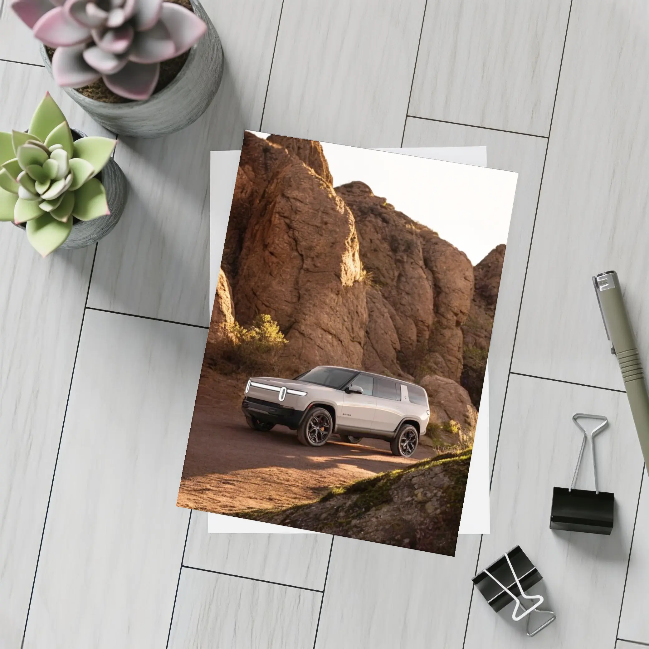 Rivian R1S SUV Rocky Desert Landscape – Postcards