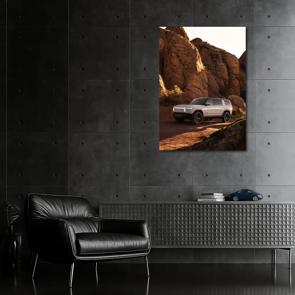 Rivian R1S SUV Rocky Desert Landscape – Wall Art