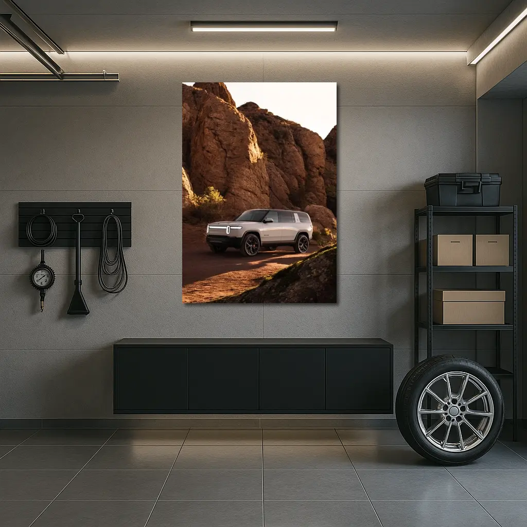 Rivian R1S SUV Rocky Desert Landscape – Wall Art