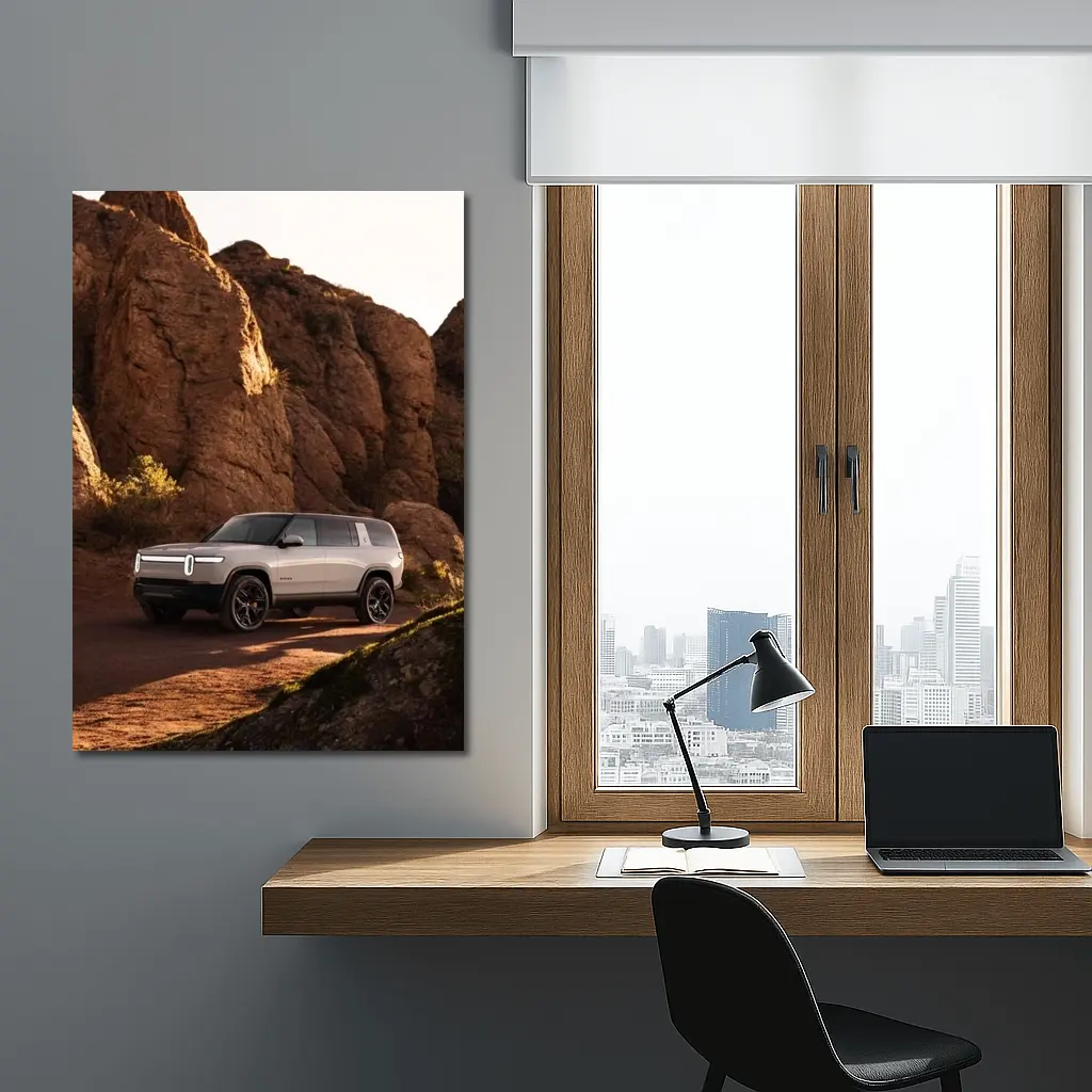 Rivian R1S SUV Rocky Desert Landscape – Wall Art