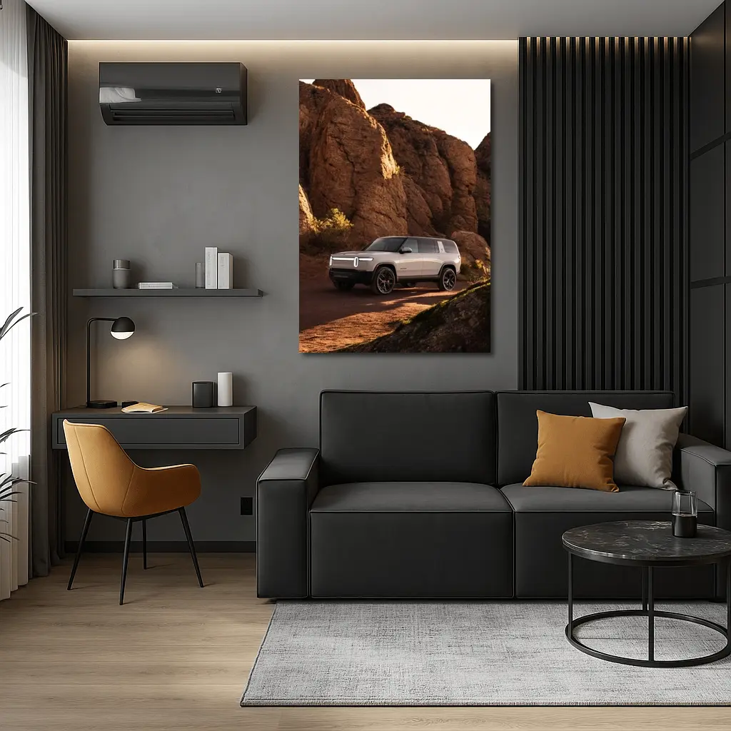 Rivian R1S SUV Rocky Desert Landscape – Wall Art