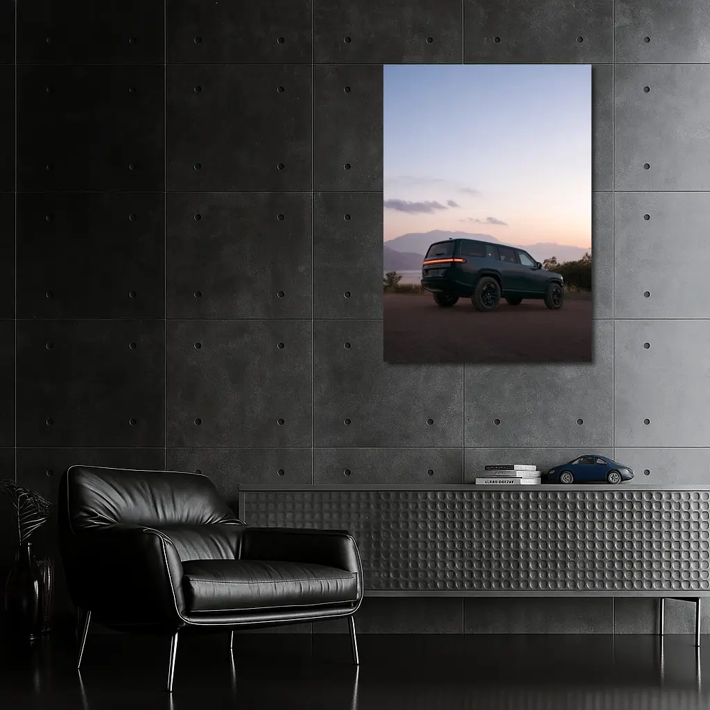 Rivian R1S Dark Green Mountain Sunset – Wall Art