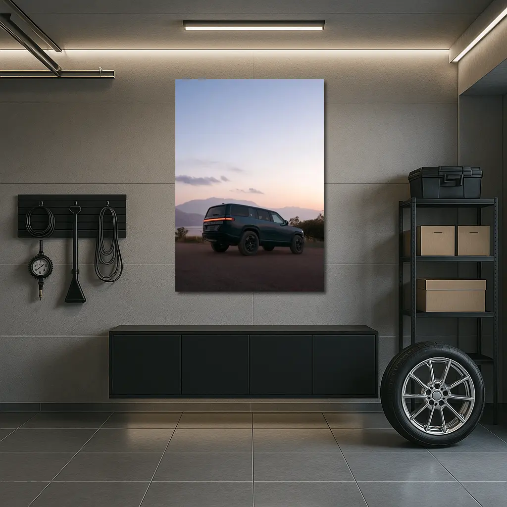 Rivian R1S Dark Green Mountain Sunset – Wall Art