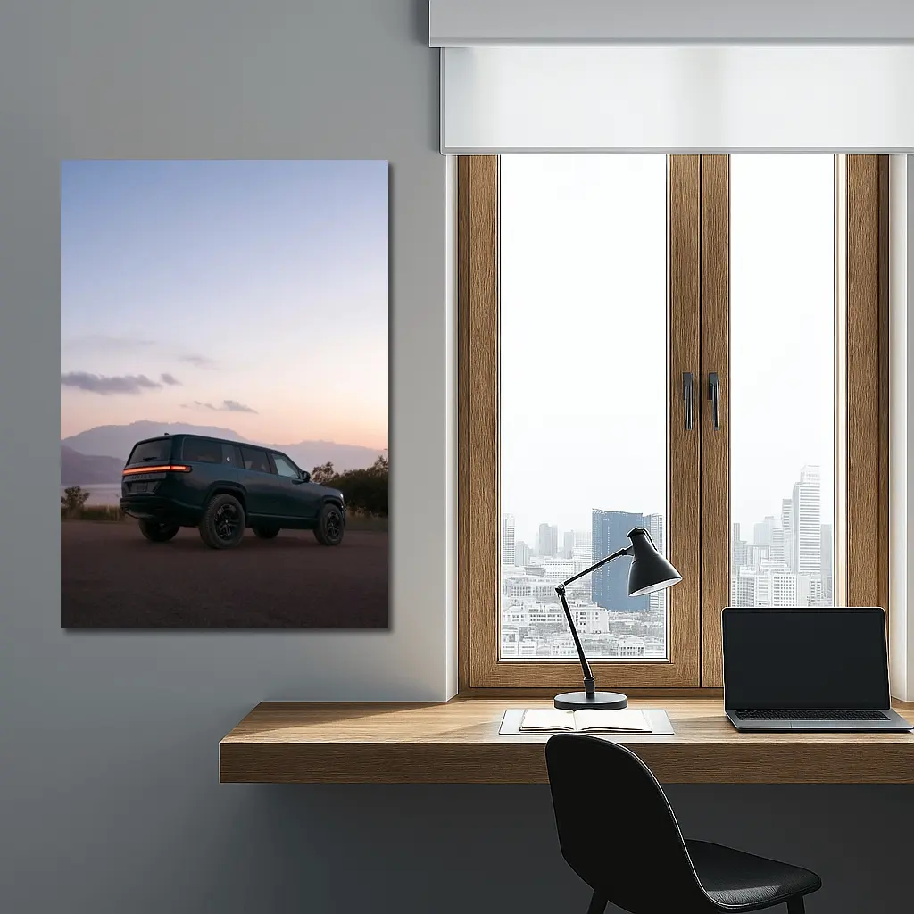 Rivian R1S Dark Green Mountain Sunset – Wall Art