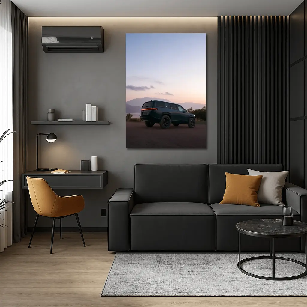 Rivian R1S Dark Green Mountain Sunset – Wall Art