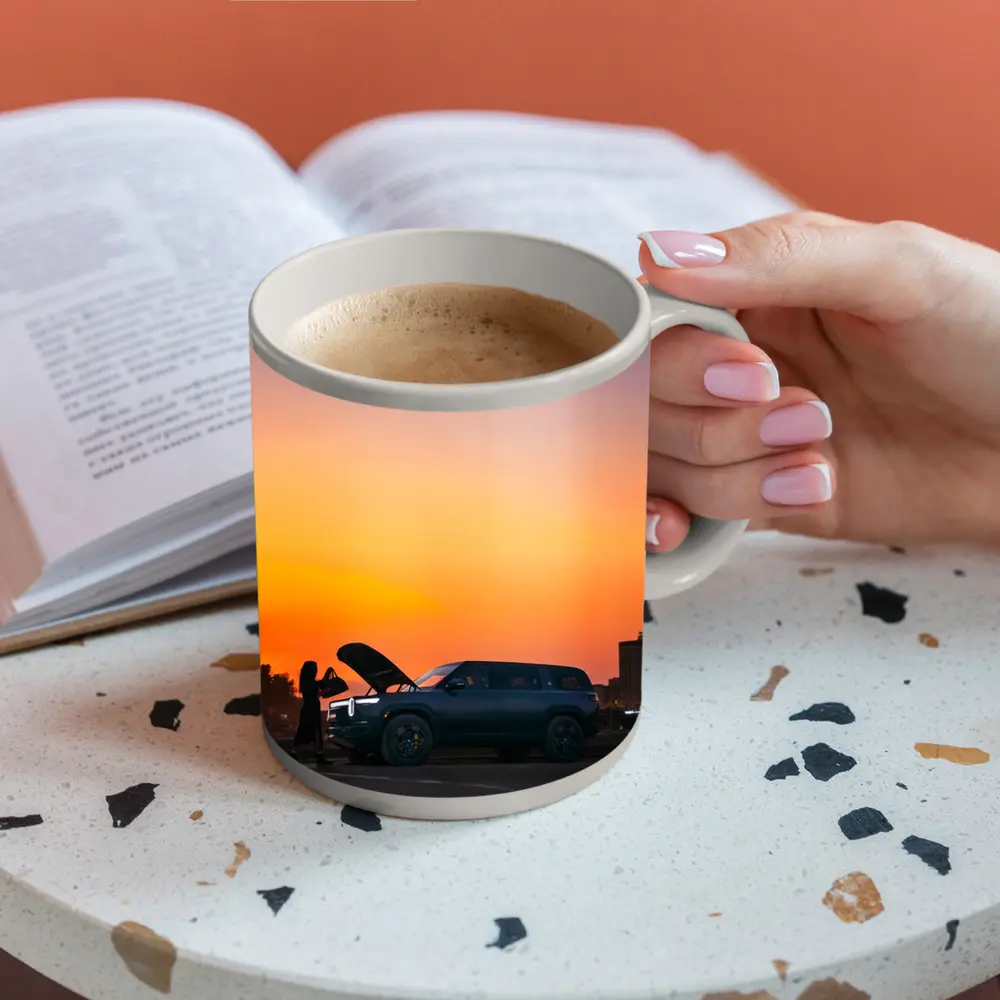 Rivian R1S Electric SUV City Sunset – Mugs