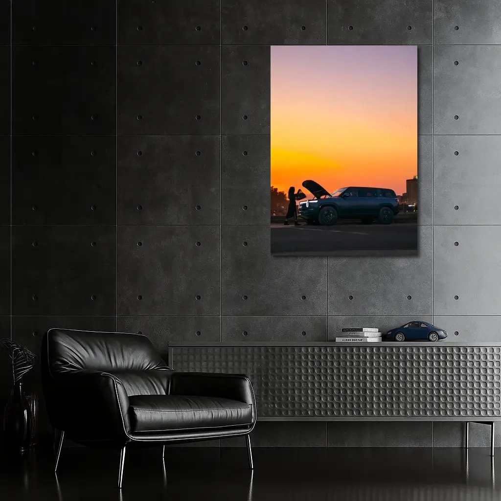 Rivian R1S Electric SUV City Sunset – Wall Art