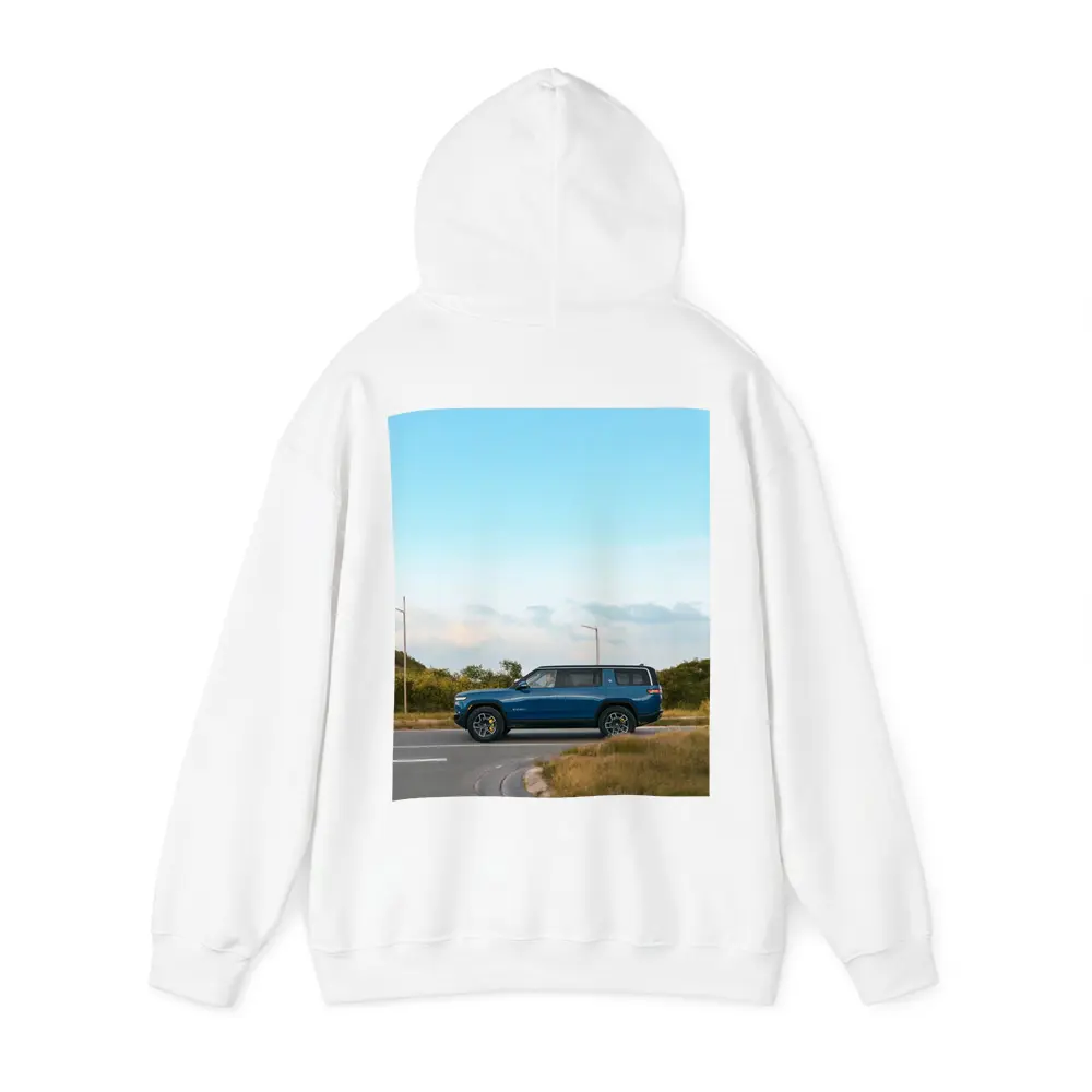 Rivian R1S Blue SUV Open Road – Hoodies