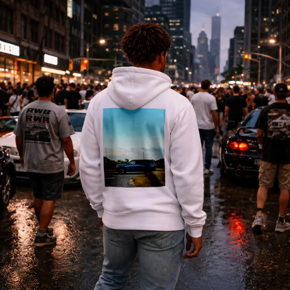 Rivian R1S Blue SUV Open Road – Hoodies