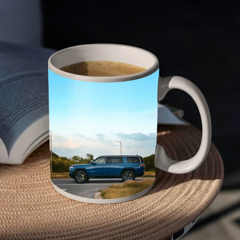Rivian R1S Blue SUV Open Road – Mugs