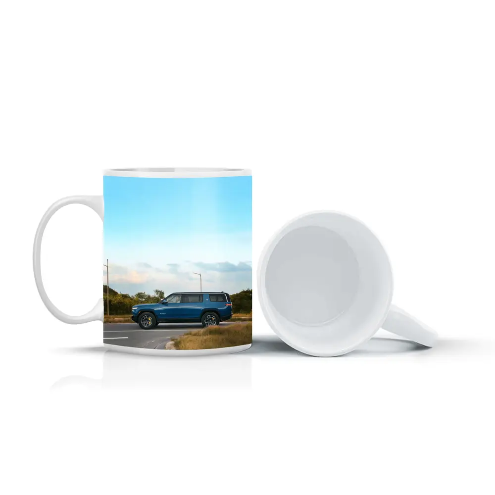 Rivian R1S Blue SUV Open Road – Mugs