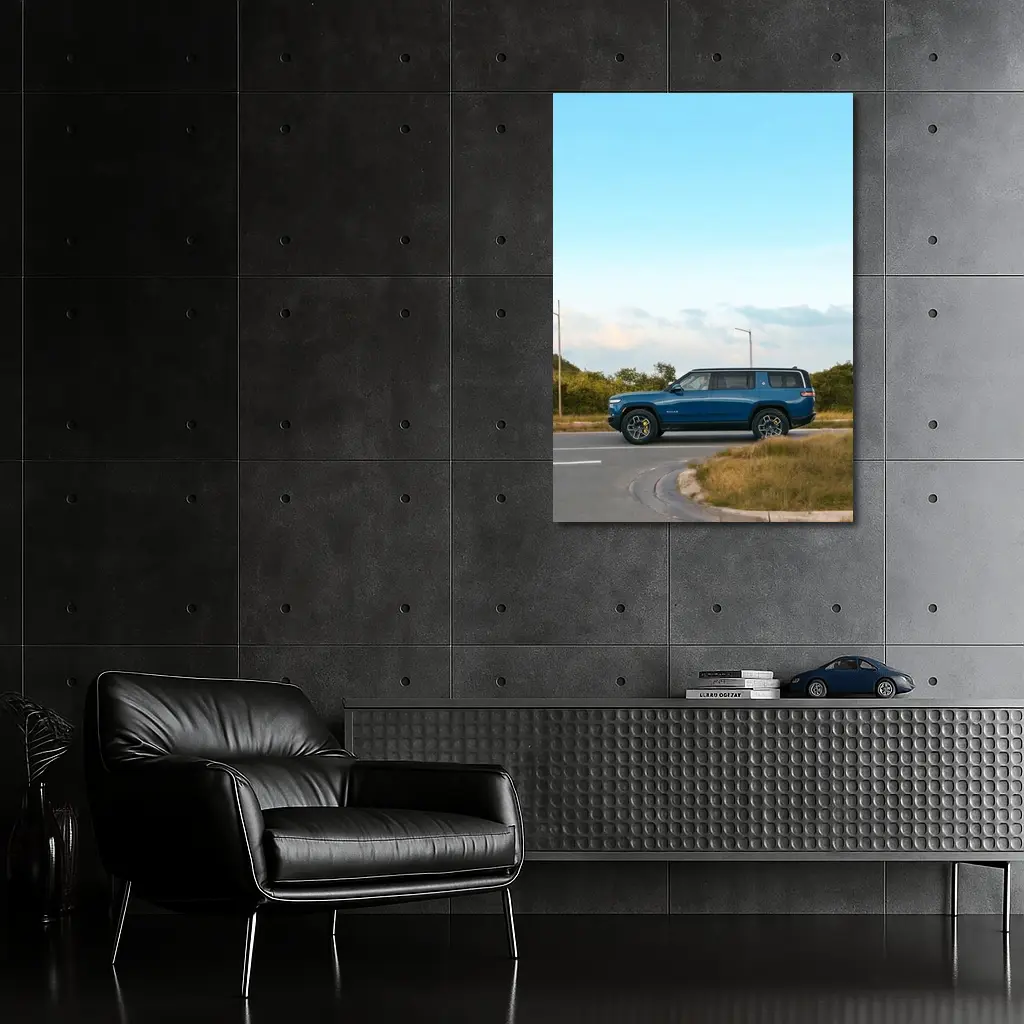 Rivian R1S Blue SUV Open Road – Wall Art
