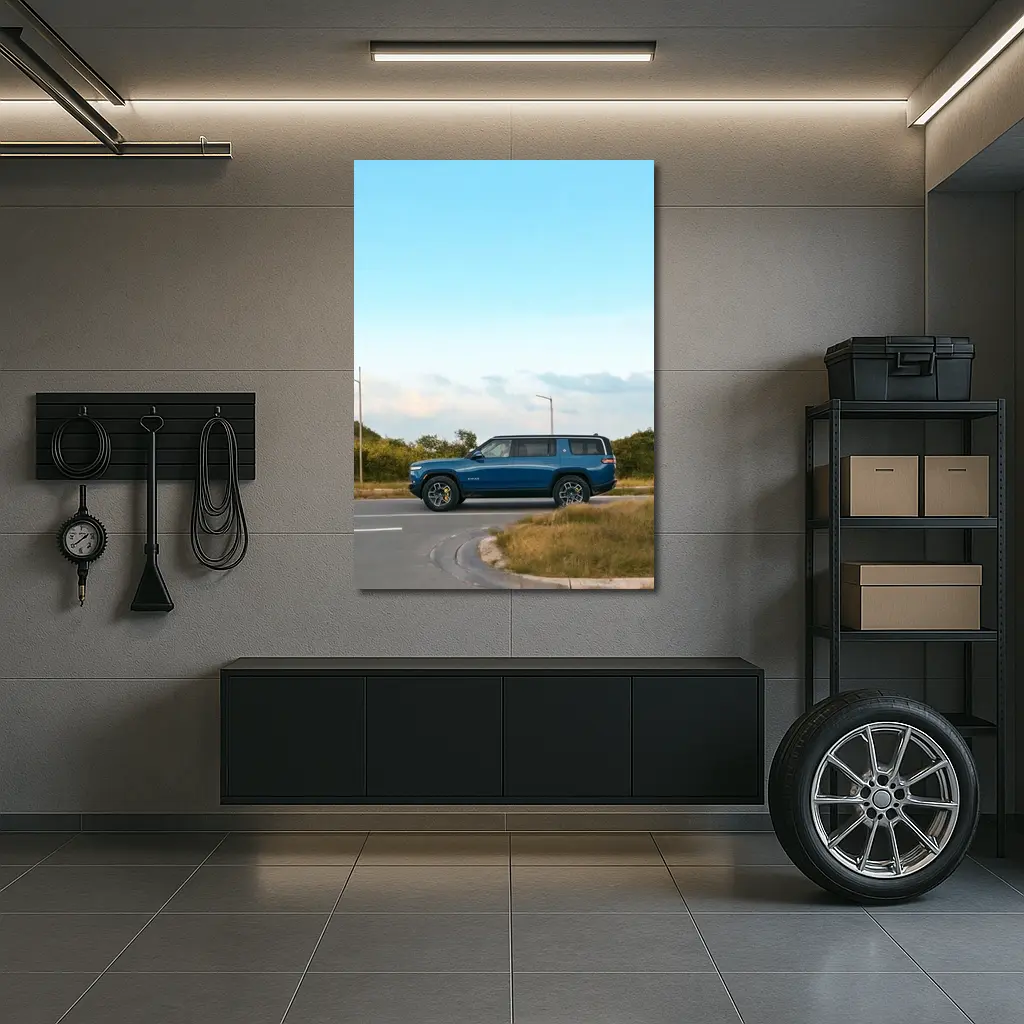Rivian R1S Blue SUV Open Road – Wall Art