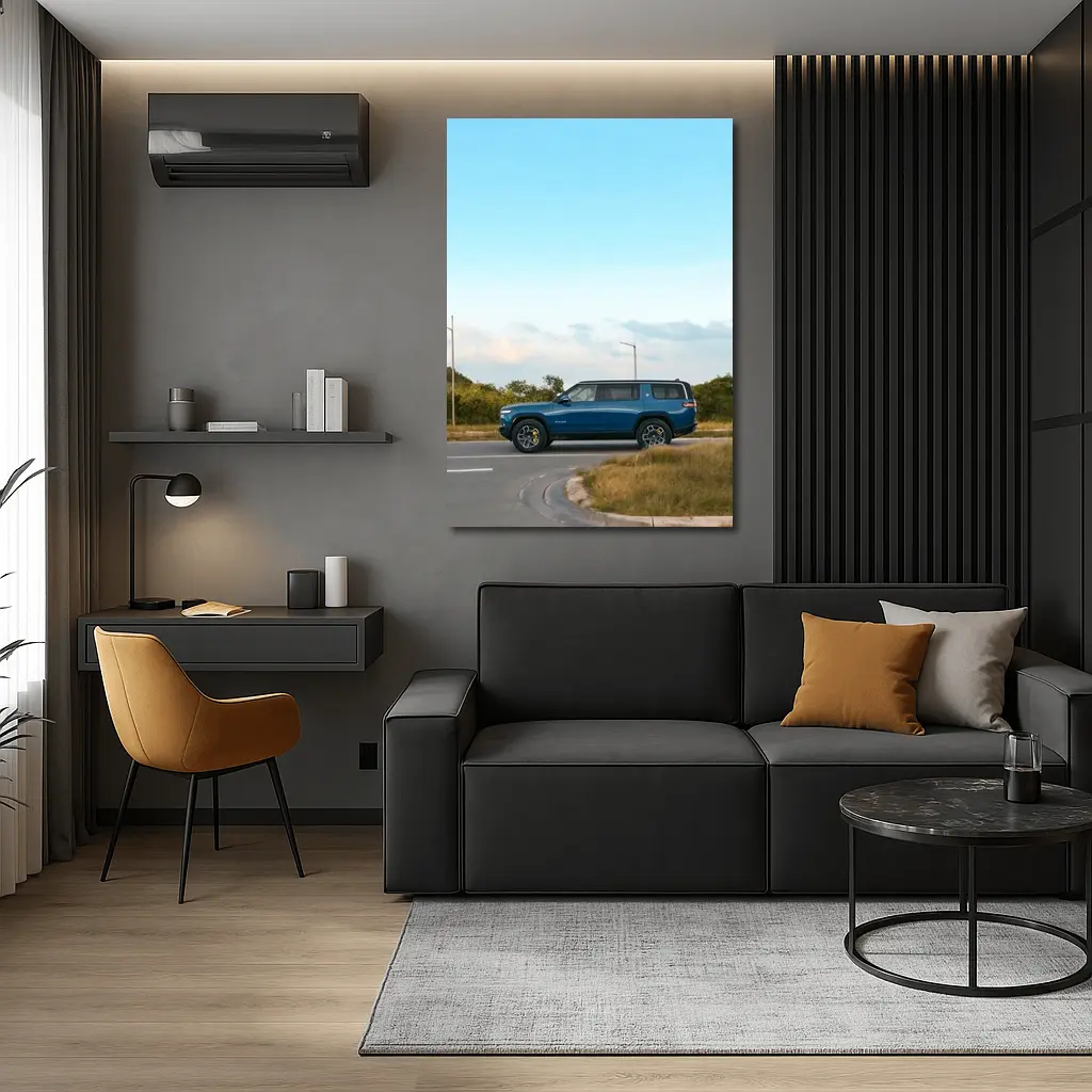 Rivian R1S Blue SUV Open Road – Wall Art