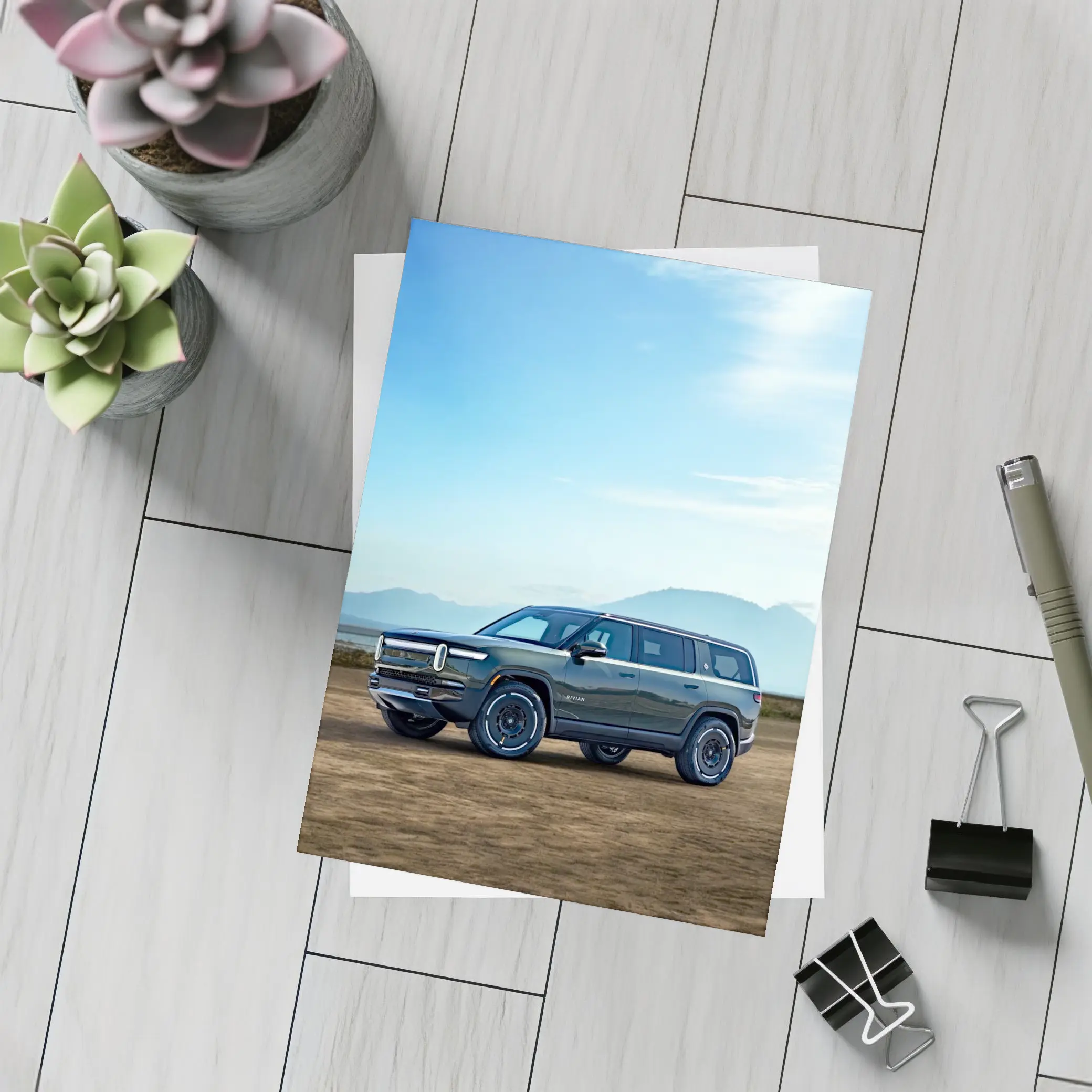Rivian R1S SUV Mountain Desert Backdrop – Postcards