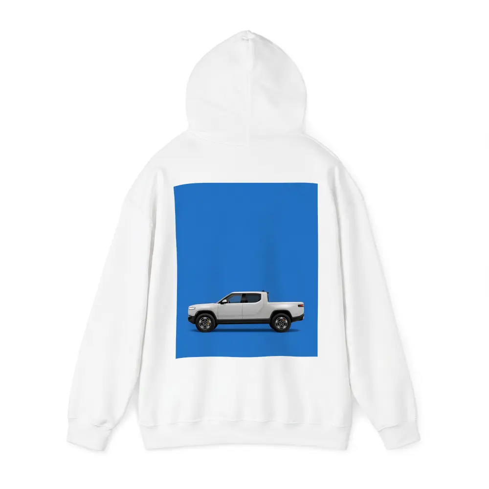 Rivian R1T White Truck Blue Background – Hoodies