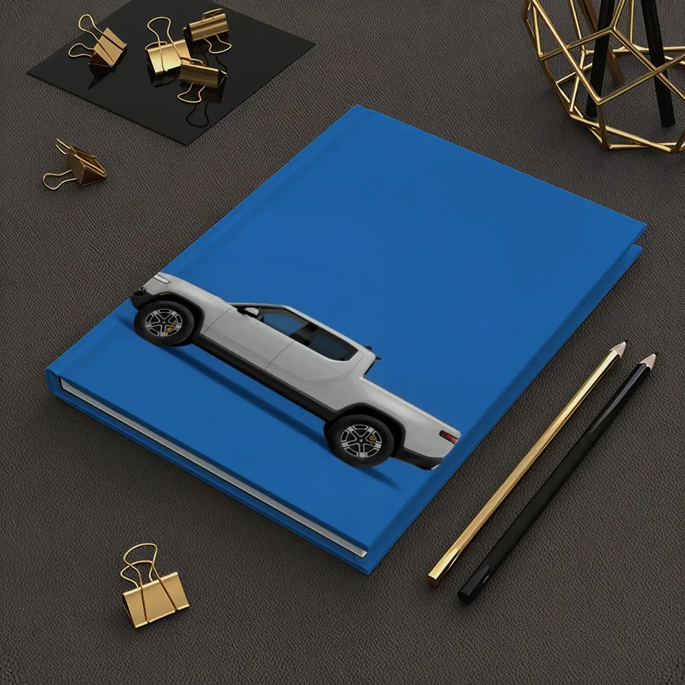 Rivian R1T White Truck Blue Background – Notebooks