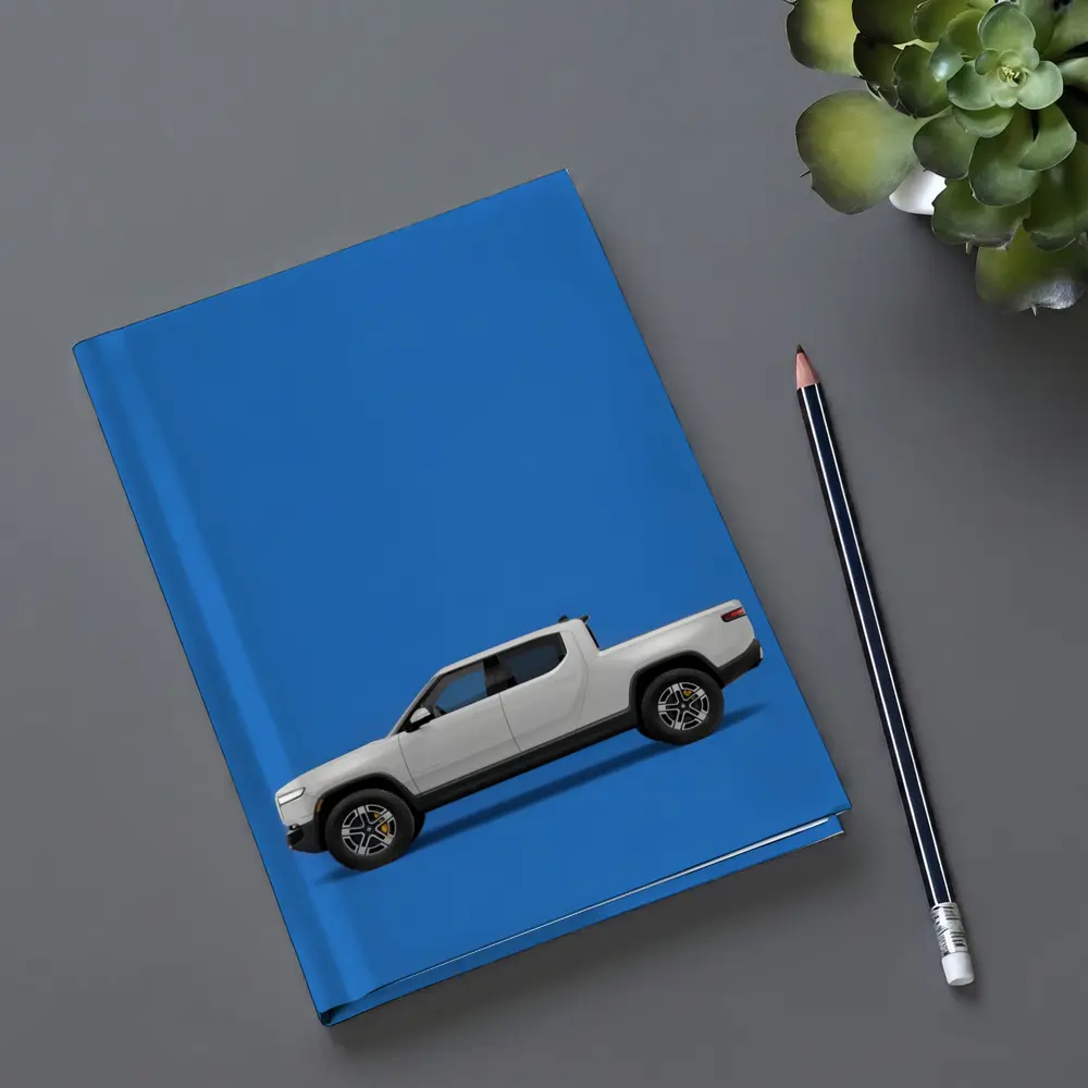 Rivian R1T White Truck Blue Background – Notebooks