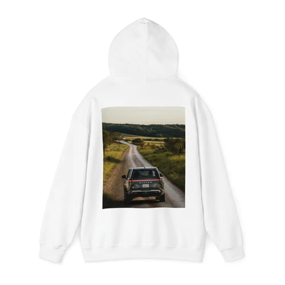 Rivian R1S On Rural Country Dirt Road – Hoodies