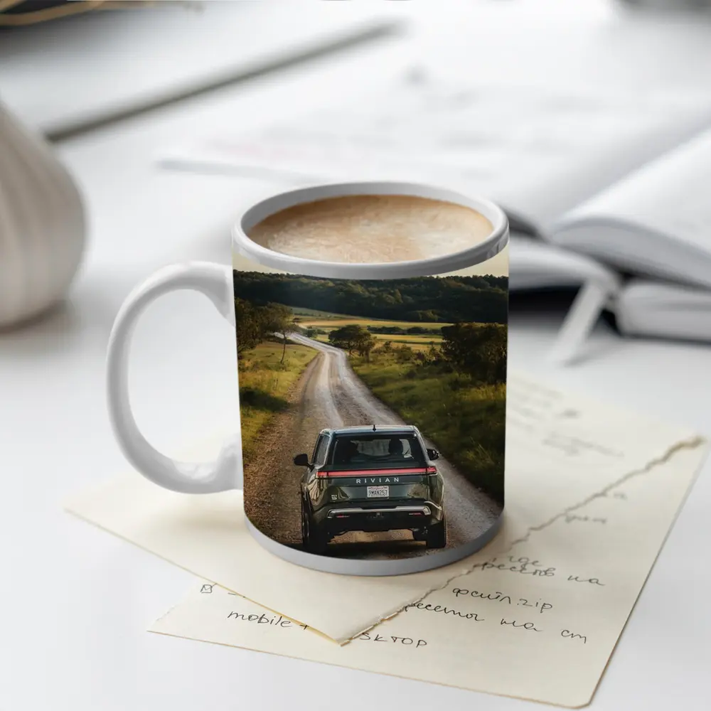 Rivian R1S On Rural Country Dirt Road – Mugs