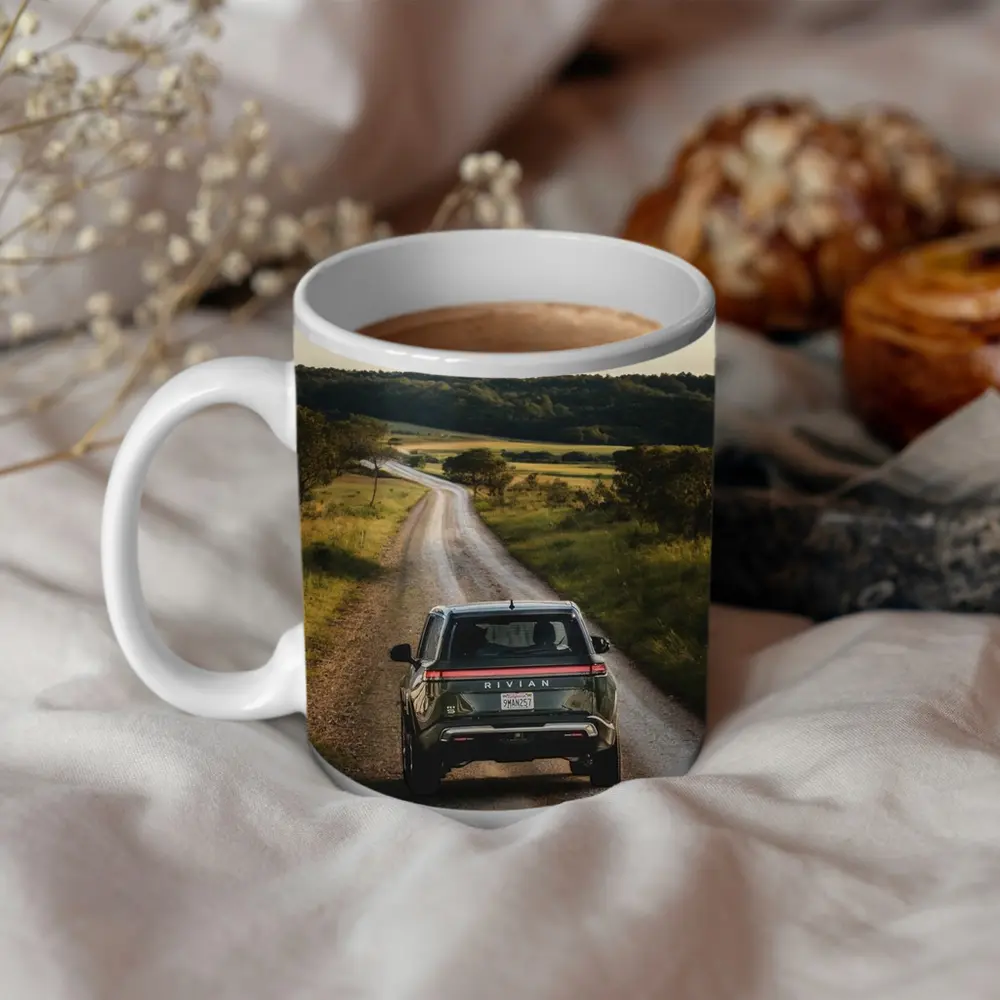 Rivian R1S On Rural Country Dirt Road – Mugs