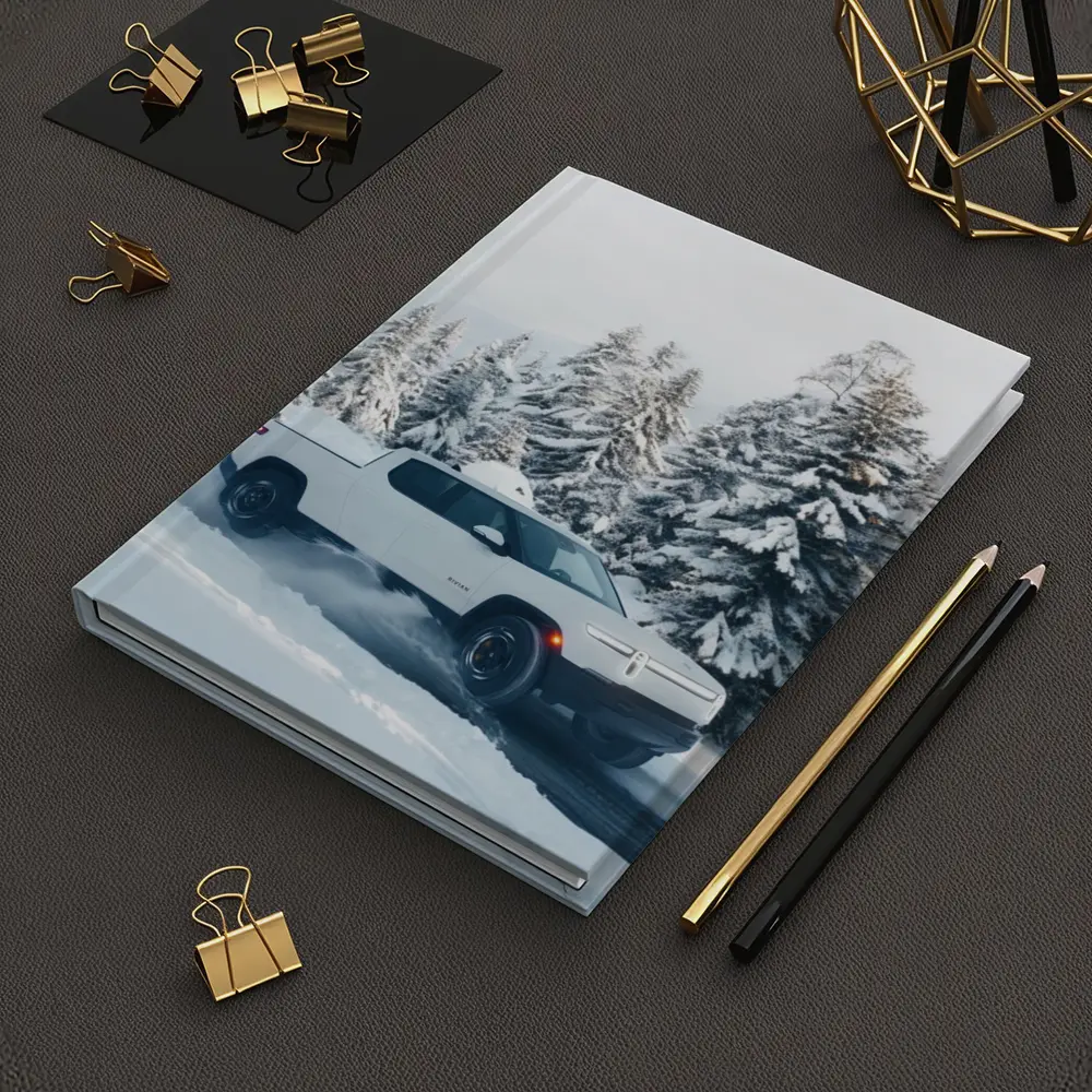 Rivian R1T White Truck Snowy Winter Forest – Notebooks