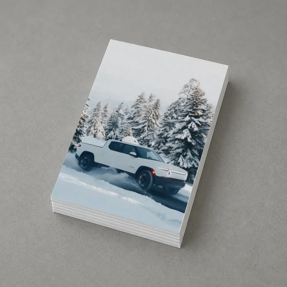 Rivian R1T White Truck Snowy Winter Forest – Postcards