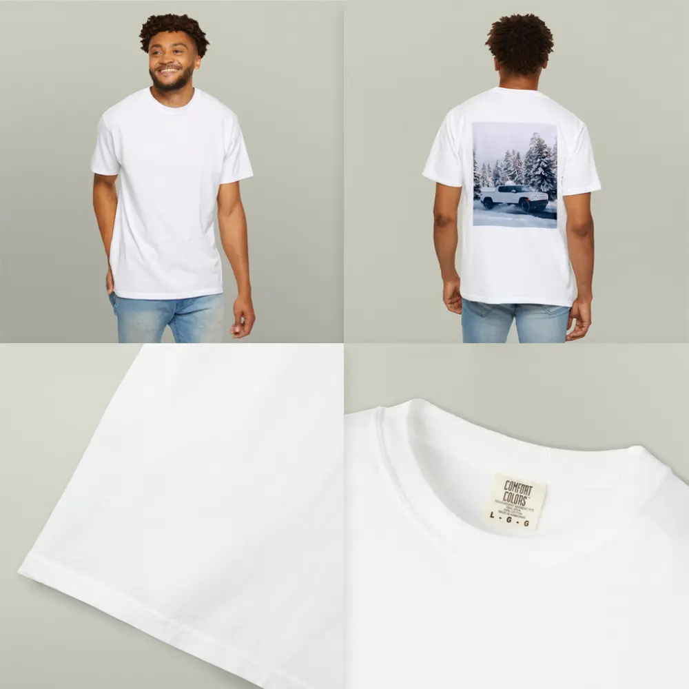 Rivian R1T White Truck Snowy Winter Forest – T-Shirts