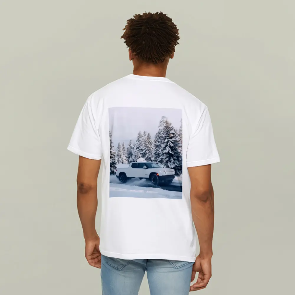 Rivian R1T White Truck Snowy Winter Forest – T-Shirts