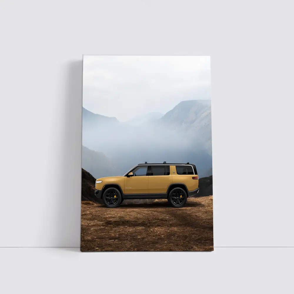 Rivian R1S Yellow SUV Mountain Landscape – Wall Art