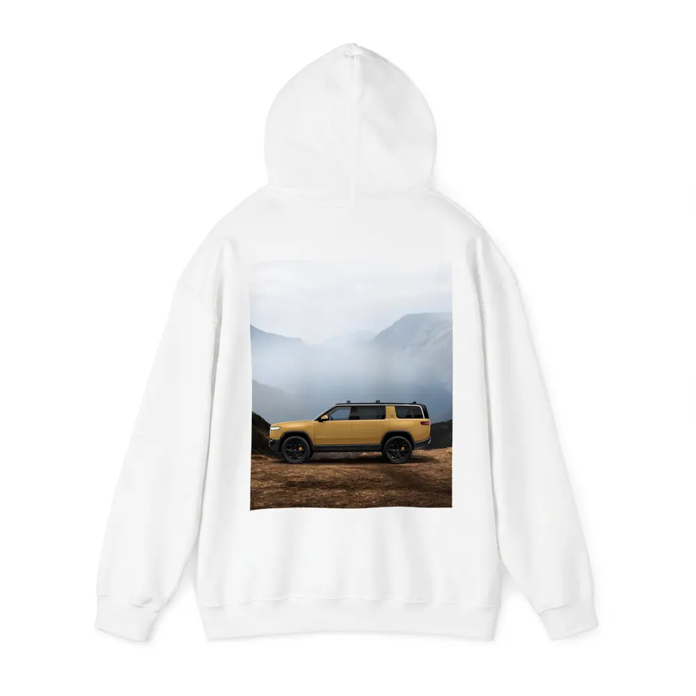 Rivian R1S Yellow SUV Mountain Landscape – Hoodies