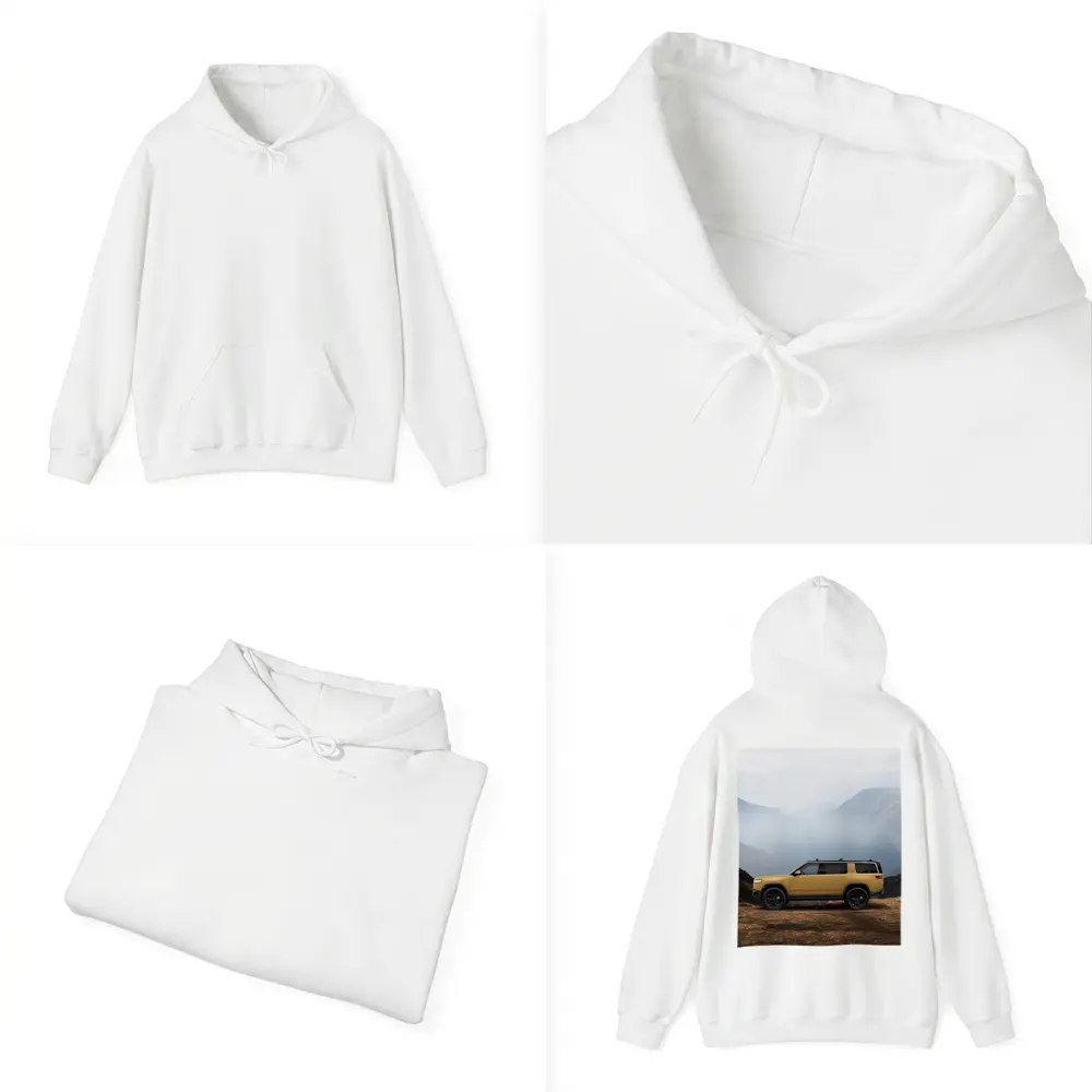 Rivian R1S Yellow SUV Mountain Landscape – Hoodies