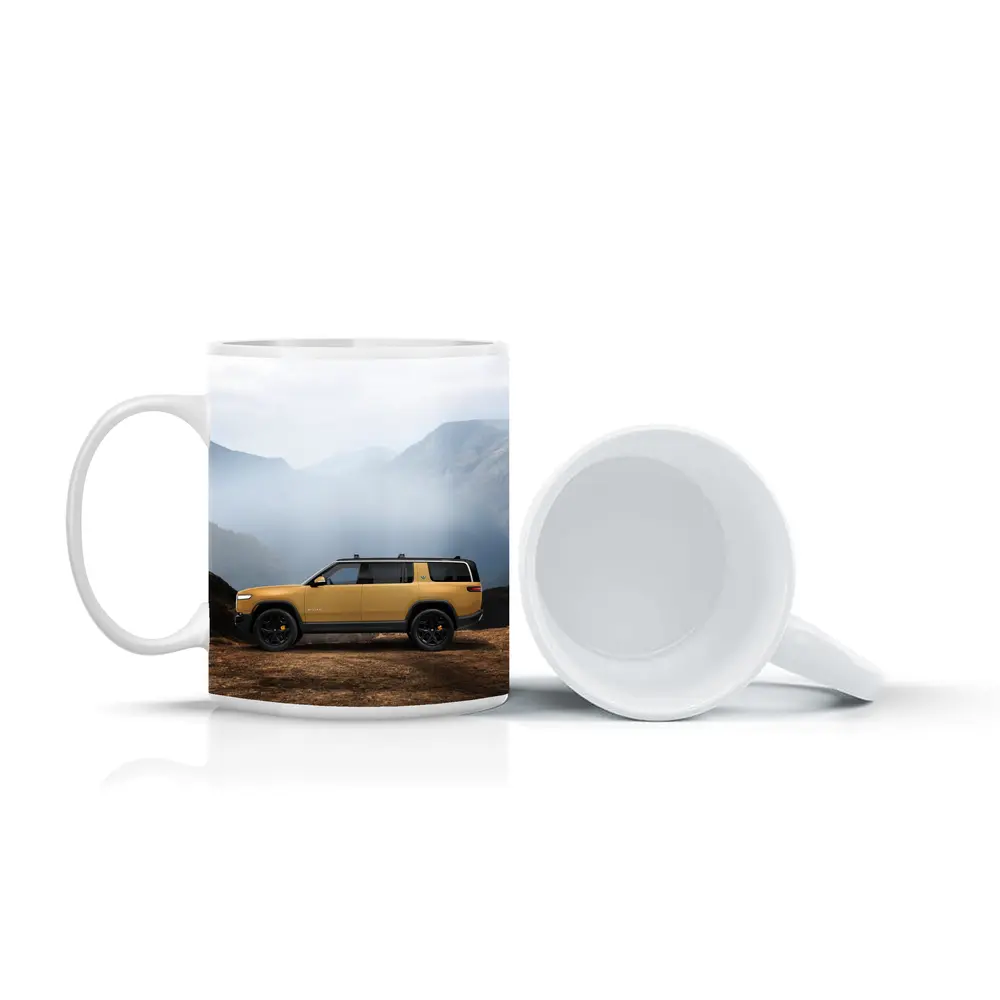 Rivian R1S Yellow SUV Mountain Landscape – Mugs