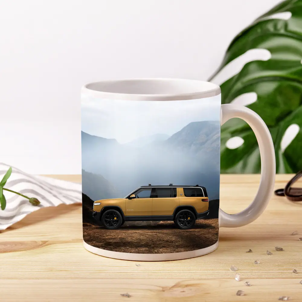 Rivian R1S Yellow SUV Mountain Landscape – Mugs